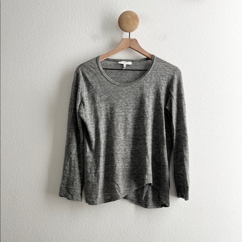 Sandro Linen Asymmetrical Hem Long Sleeve Shirt